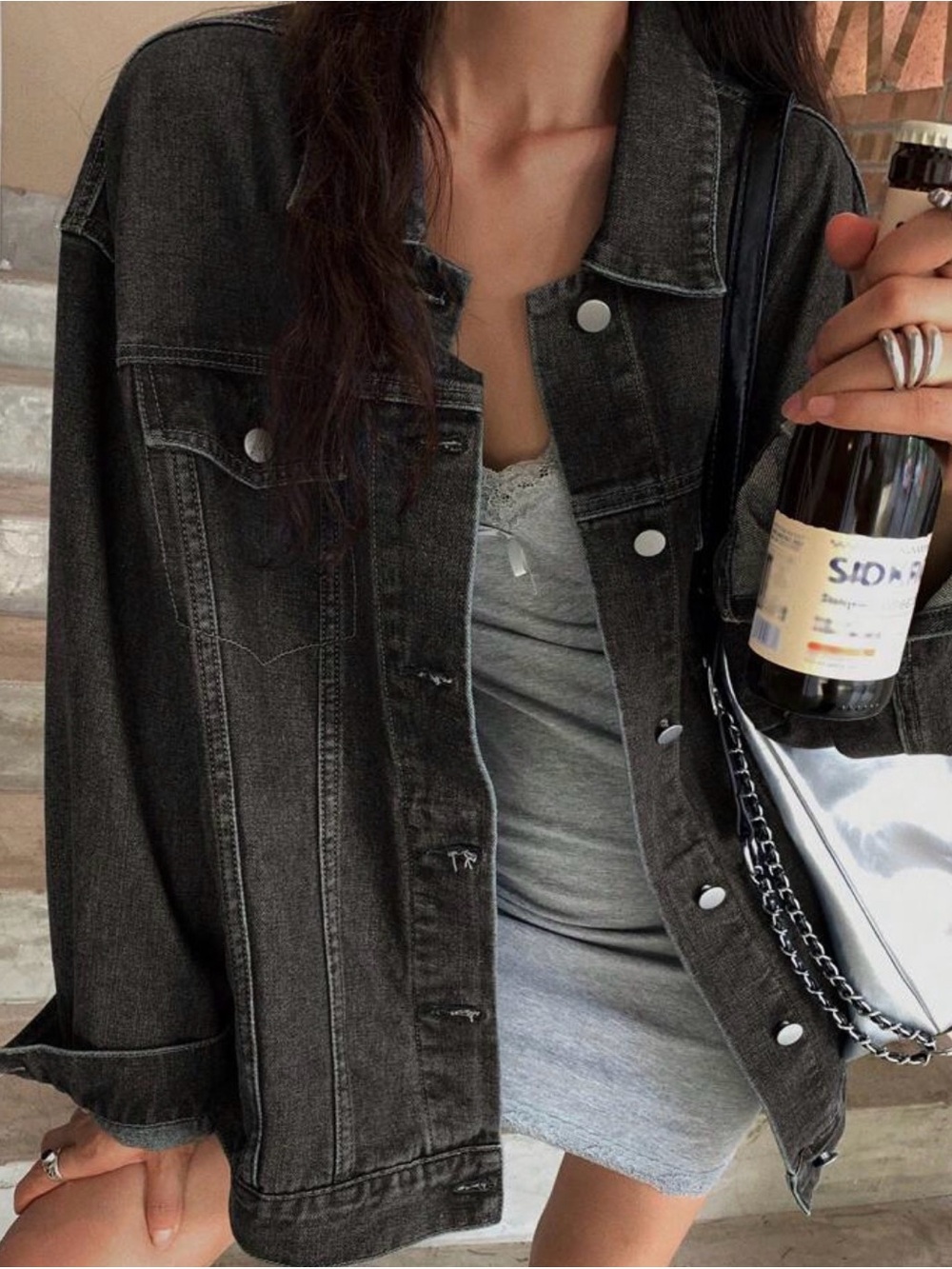 Women’s Oversized Washed Black Denim Jacket